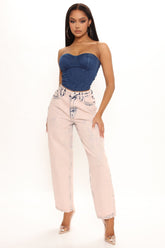 No Time For Games Acid Wash Straight Leg Jeans - Pink Ins Street